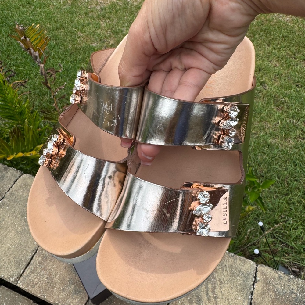 Le Silla Rose Gold Metallic Slide Sandals with Crystal Detail – EU 38 / US 7.5 - Picture 5 of 11